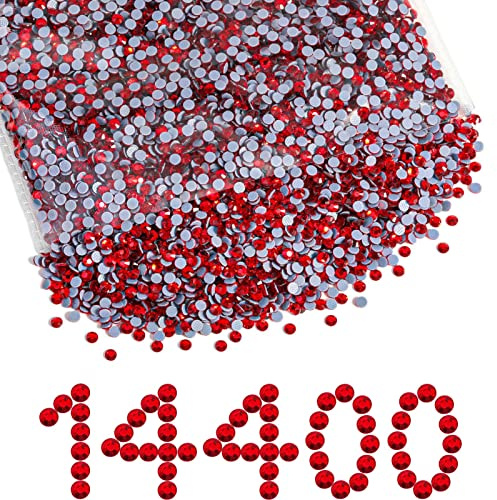 Beadsland Hotfix Strasssteine Bulk,Helles Rot,SS10/14400pcs,2.7-2.9mm | Rote Strasssteine für textilie,Glasmaterial,für Kleidung,Kunsthandwerk,DIY Dekoration