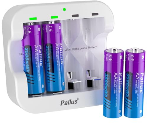 Batterie al litio ricaricabili AA da 1,5 V, confezione da 4, 3.500 mWh ad alta capacità con 2H Fast Carger, lunga durata, oltre 1.200 cicli di tempo, pre-caricate, doppia A, compatibile con
