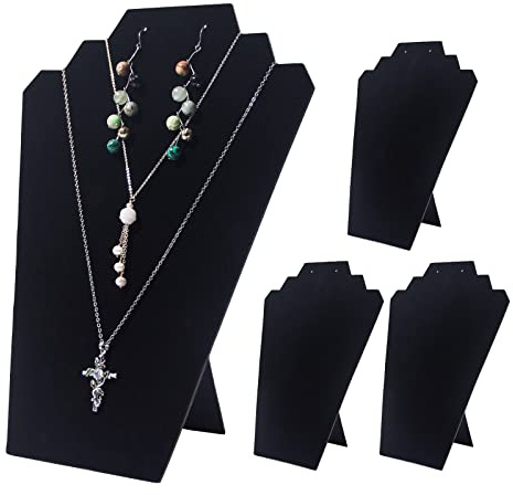 Coward 4 Stück/Set schwarzer Halskettenständer zum Verkaufen, faltbarer schwarzer Samt-Halsketten-Büste, Staffelei, Kettenhalter, Organizer, Regal für Zuhause oder Geschäft