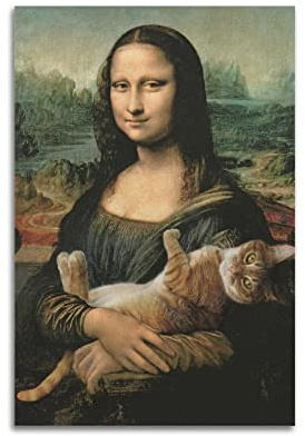 INKLOT Lustiges künstlerisches Mona Lisa und Katze Poster, dekoratives Gemälde, Leinwand, Wandposter und Kunstbild, modernes Familien-Schlafzimmer, Dekor-Poster, 20 x 30 cm