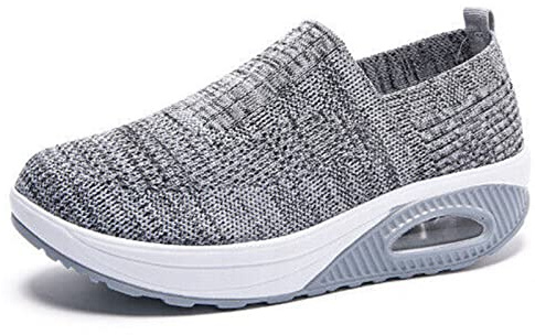 Dfcdcoo Ortopediska sneakers för kvinnor, ortopediska sneakers för kvinnor, luftkudde slip-on promenadskor plattform nät sneakers sandaler (ljusgrå, 40)
