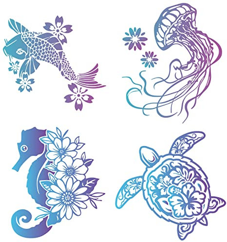 GORGECRAFT 6.3x6.3 4 Styles Sea Animal Window Decals Safety Sliding Glass Door Sticker Ocean Static Glass Window Clings Turtles Fish Jellyfish Seahorses Stickers for Office Bathroom Bedroom