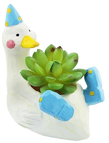 Boerni Cute Swan Pattern Resin Succulent Plant Pot,Mini Animal Flower Cactus Pot Container Planter with Drainage for Kid Garden Small Plants Indoor Decoration