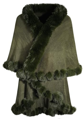 ZLYC Damen Open Front Faux Fur Poncho Cape Cardigan Sweater Strickjacke (1er Pack)
