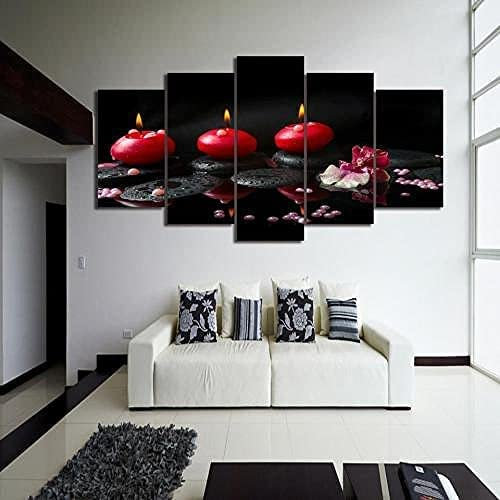 Stampa Su Tela Arte Della Parete Su Tela 5 Pezzi Candela Rossa Con Cornice 150 X 80 Cm Arte Disegno Al Poster Arte Parete Stampa Su Tela Pittura Immagini Decorative