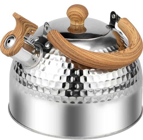 Foribyw 2L Stove Top Whistling Kettle, Stainless Steel Teakettle Teapot with Anti-Scald Handle, Even Heating Induction Kettle for Kitchens Gas Stove Induction Cooker(2L,Silver)