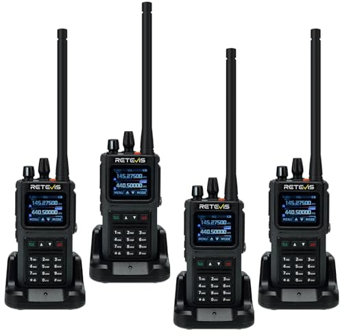 Retevis C1 Talkie Walkie Professionnel, Talkie Walkie Longue Portée 250 Canaux, IP67 Étanche Réduction du Bruit Alarme d'Urgence 1800 mAh Talkies-Walkies Rechargeable pour Chantier, Usine (Noir, 4Pcs)