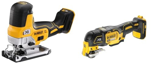DEWALT Scie Sauteuse Sans Fil 18V - Sans Batterie ni Chargeur DCS335N-XJ & Outil Oscillant Multi Cutter 18V Sans Fil Brushless - Livré avec Jeu d'Accessoires de Coupe et de Ponçage de 29 Pièces