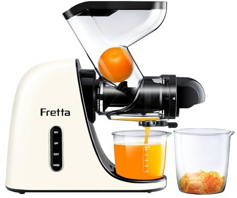 Fretta - Spremiagrumi a doppia alimentazione, larghezza 76 mm, spremiagrumi ad alta nutrizione, a masticazione lenta, con modalità a 2 velocità e funzione inversa automatica (bianco)