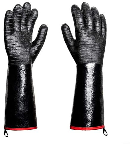 Guantes de barbacoa resistentes al calor 500.0 °C, protección de alta temperatura, impermeables, a prueba de aceite, guantes de cocina de neopreno para asar, hornear, freír, 14 pulgadas, color negro