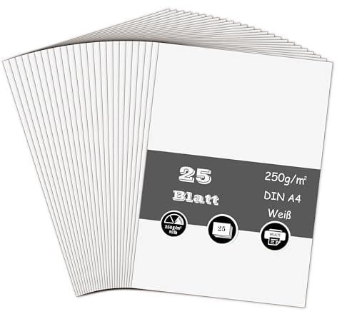 Vitt kort, A4-kort 250 GSM tjockt kort lager för korttillverkning, klippbok, kontorstryck och konst eller hantverk gör-det-själv (25 ark)