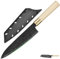 FULLHI japonais Acier Damas noir avec fourreau, manche en bois Gyutou sashimi Couteau de cuisine avec boîte pour homme femme cadeau (Couteau de chef)