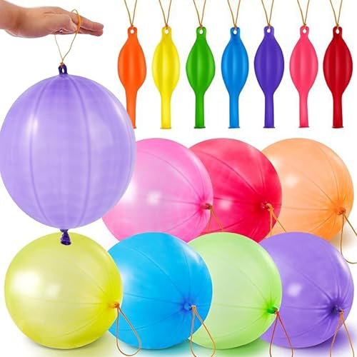 50Pcs Punch Balloons, Rainbow Punching Balloons, Assorted Coloured Balloons with Rubber Band Handle for Birthday Party Favors, Goodie Bags Stuffers