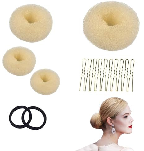 4 Stück Duttkissen Haar Donuts,Dutt Maker,Hair Bun Set,Haardonut,Dutt Hilfe,Donut Haare Frisurenhilfe mit 2 Haarband 10 U-Form Haarspangen Haarnadel,Duttkissen Kleine und Groß für Kinder und Frauen