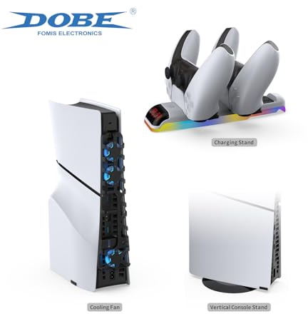 DOBE - Kit 3 in 1 PS5 Slim, supporto console PS5 SLIM, doppia ricarica, luce ambientale