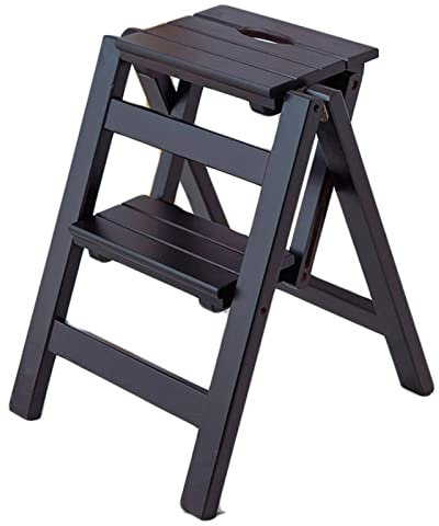 Sgabello pieghevole portatile in legno a 2 gradini per casa, ufficio, magazzino, sedia a scaletta mobile con libreria e ripiano per piante