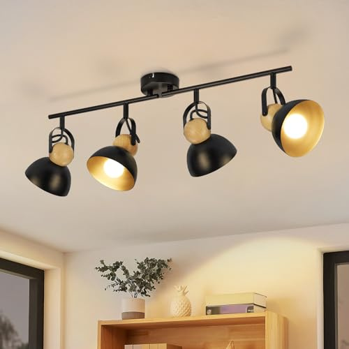 ZMH Deckenstrahler Vintage Schwarz Deckenlampe: 4 Flammig Deckenleuchte Wohnzimmer Retro Deckenspots E27 Küchenlampe Schwenkbar 350° Metall Industrial Spotleuchte für Küche Flur Schlafzimmer Esszimmer