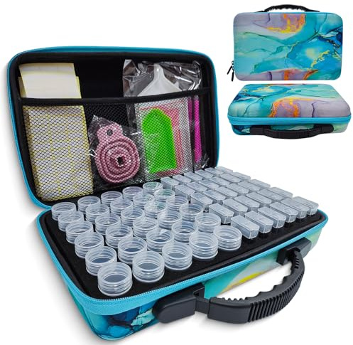 Rigute 60 Slots Diamond Painting Kit, Organizer Accessori, Vasetti Rotondi Contenitore Trasparente per immagazzinare Pietre, Perline e Kit di Strumenti per Il Fai-da-Te