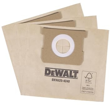 DEWALT Lot de 3 sacs à poussière DXVA25-4240 pour aspirateur humide et sec DEWALT DXV15T Facile à fixer pour un minimum d'interruption de nettoyage