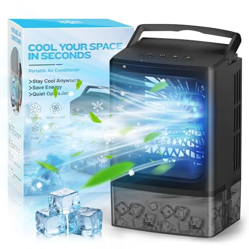 Aire acondicionado portátil – Enfriador de aire evaporativo – Mini aire acondicionado personal – Ventilador de hielo pequeño 4 en 1 para dormitorio, camping, oficina