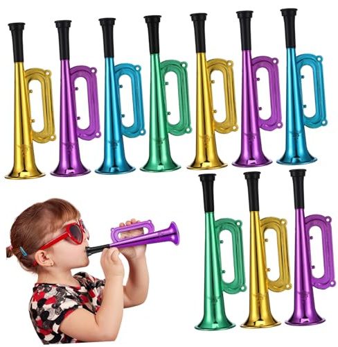 OFFIGAM 10 Pezzi Trombetta da Stadio in Plastica Leggera per Bambini, Giocattolo Acustico Sicuro per Feste ed Eventi Sportivi Colore Casuale