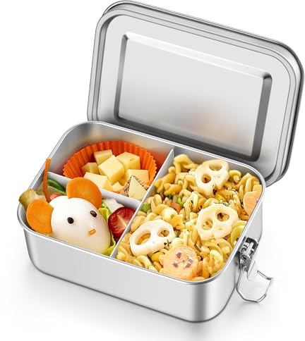 Onader Edelstahl Brotdose mit Fächern, 850ml Bento Box Lunchbox mit Abnehmbar Trennwand, Metall Lunch Box Snackbox für Kinder & Erwachsene, Auslaufsicher & Spülmaschinenfest
