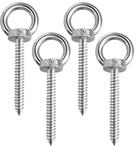 4 Stück Ringschraube M10 x 80mm, 304 Edelstahl Heavy Duty Ösenschraube Runde Außengewinde Ösenschrauben Robuste Augenschraube für Hängematten Markisen Schaukelstühle