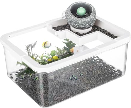 Iouyjiu Small Aquarium, Interior Decoration with Aquatic Ecosystem | Old Ponds with USB Pump & Lighting for Aquaponics, Jellyfish, Office, Library, Bedroom