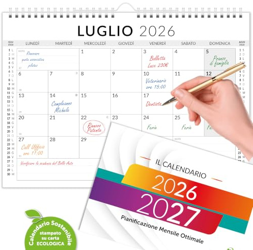 Calendario 2026-2027 da Muro e Tavolo | Planner Mensile 18 mesi | da Appendere | Formato A4-21x30 cm | Gennaio 2026 - Giugno 2027
