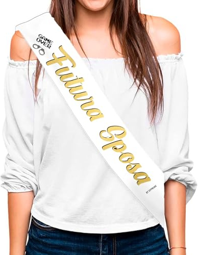 DFPRIME Fascia Futura Sposa - Gadget Divertente Addio al Nubilato - Accessorio Festa in Raso Bianco 2 Metri - Fascia Addio al Nubilato per Donna