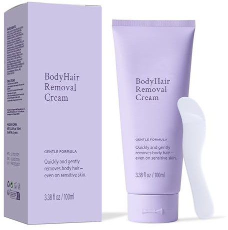 Body Hair Removal Cream for Women & Men 3.38fl oz, Gentle Depilatory Cream with Spatula Applicator, Safe for Sensitive Skin on Legs, Bikini & Underarms, Smooth Long-Lasting Results