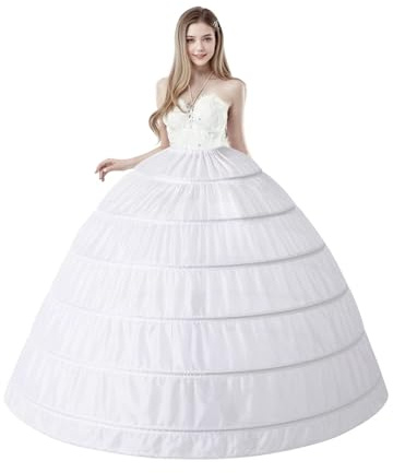 Essyle Petticoat Skirt for Women 6 Hoop Skirt Crinoline Underskirt for Wedding Dress Ball Gown White