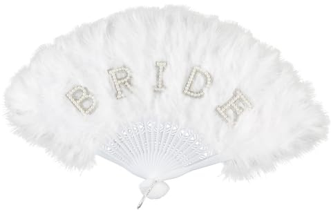 Tabanzhe Folding Feather Hand Fan for Bride to Be–Bridal Shower Gift,Hen Party Accessories,Wedding & Engagement Decorations,Bachelorette Party Handheld Fan for Ladies