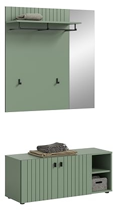 xonox.Home - 2 pièces - Ensemble vestiaire avec Banc et Panneau - 106 x 192 x 37 cm - Vert fumé - Ensemble vestiaire en Banc et Panneau - Solution de Couloir compacte pour l'entrée