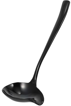 CONGARTENO Mestolo per Salsa in Acciaio Inossidabile 304 con Beccuccio Versatore Cucchiaio Nero per Salsa Mestolo con Manico lungo Utensile da Portata Versatile per Cucina e Servizio