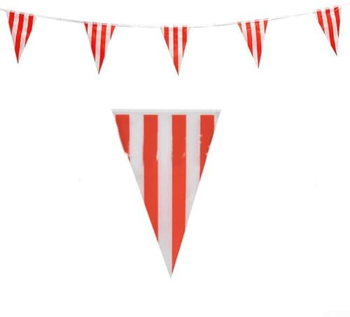 Helilyco Rot und Weiß Gestreifte Karneval Wimpel Banner Girlande 10M mit 20 Flaggen oder 30M mit 48 Flaggen für Karneval Geburtstag Party Outdoor Dekoration
