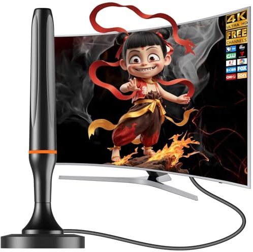 2026 Digital TV Antenna for Smart Tv Indoor TV Antenna for Tv Without Cable with Strong Magnetic Base, 360° Reception HD TV Antennas for Local Channels Support 4K 1080P, 10FT Long Cables