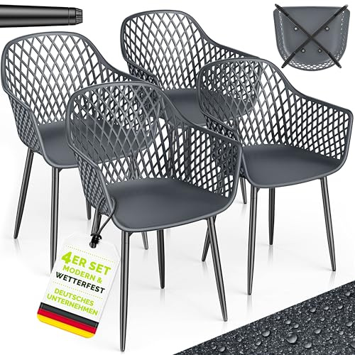tillvex® Gartenstuhl 4er Set Wetterfest mit Armlehne bis 120kg belastbar | Outdoor Stühle UV-beständig | Gartenstühle Balkonstuhl Kunststoff | Terrassenstuhl Gartenmöbel Terrasse Balkon Outdoor Garten