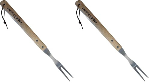 Cook’in Garden - Fourchette Essentiel en Inox avec Manche Bois FSC® 100%, Ustensile Résistant pour Barbecue et Plancha, Idéal Cuisine Extérieure, Accessoire Durable Jardin Terrasse (Lot de 2)