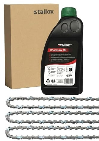 3 tallox sågkedjor plus olja 1 l 3/8 tum 1,3 mm 52 TG 35 cm kompatibel med Oregon Bosch Dolmar Hitachi Echo Einhell Husqvarna och andra.
