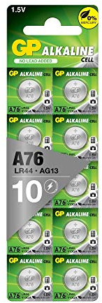 GP Alkaline LR44 Knopfzelle 1,5V | 10 Stück Batterien L1154f / AG13 / V13GA / LR 44 | Langanhaltende Leistung, frei von Quecksilber für Uhren, Spielzeug, Taschenrechner & vieles mehr