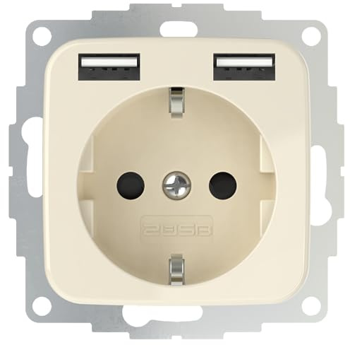 2USB inCharge Pro SI Schutzkontakt Steckdose mit integriertem USB Ladegerät 2,4A, kompatibel mit Reflex SI Serie Busch Jäger (Cremeweiß glänzend)