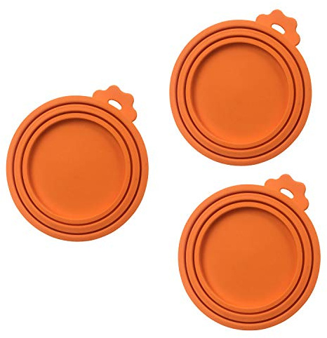 Pet Food Can Covers Fits 3 Sizes Pet Food Can [ Dishwasher Safe, BPA Free ] Universal Silicone Dog Cat Food Can Lids (Orange) (3 pcs)