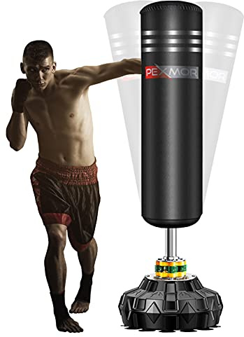 PEXMOR Freestanding Punching Bag Heavy Solid Boxing Bag with Suction Cup Armor Base & Noise Vibration Absorption Device for Adult Youth - Men Stand Kickboxing Bags Kick Punch Bag | Black