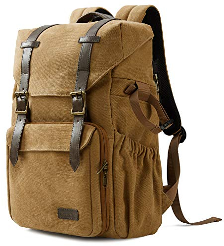 bagsmart Fotorucksack DSLR Kamerarucksack Canvas Diebstahlsicher Wasserabweisend mit Regenschutz für 15 Zoll Laptop, Spiegelreflexkamera, Objektive, Zubehör, Stativ (Khaki)