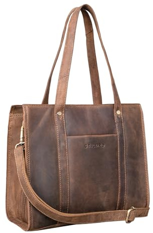STILORD Ariana Shopper Business Damen Leder Businesstasche Frauen Tote Bag Handtasche Arbeitstasche Bürotasche Vintage Elegant Echtleder Farbe:schwarz