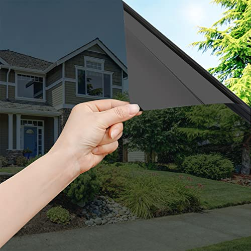 OFHome Spiegelfolie Selbstklebend Fensterfolie 40x300cm Sichtschutz Sonnenschutzfolie Anti-UV Wärmeisolierung Kontrolle Fensteraufkleber Privatsphäre Glas Schwarz