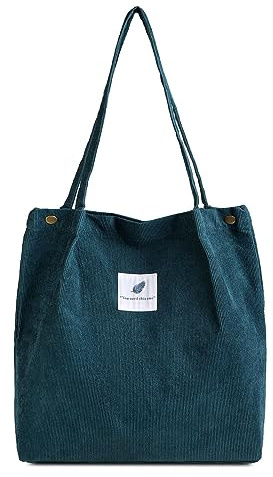 FITDON Cord Umhängetasche Damen, Groß Schultertasche Canvas Tasche Tote Handtasche für Alltag, Büro, Schulausflug und Einkauf