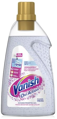 Vanish Oxi Action Powerweiss Gel – 1 x 1,5 l - Fleckenentferner und Wäsche-Booster Gel ohne Chlor – Für weiße Wäsche