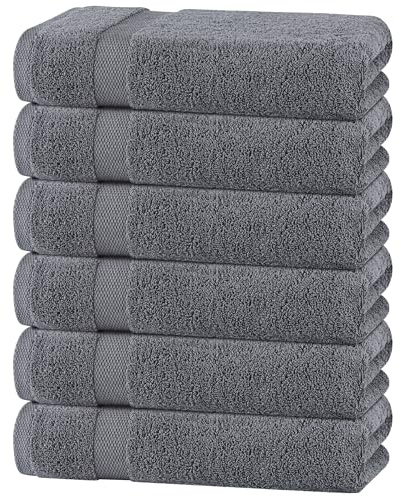 White Classic Wealuxe Grey Towels for Bathroom 6 Pack, Cotton Bath Towel Set for Hotel, Gym, Spa, Soft Extra Absorbent Quick Dry 22x44 Inch